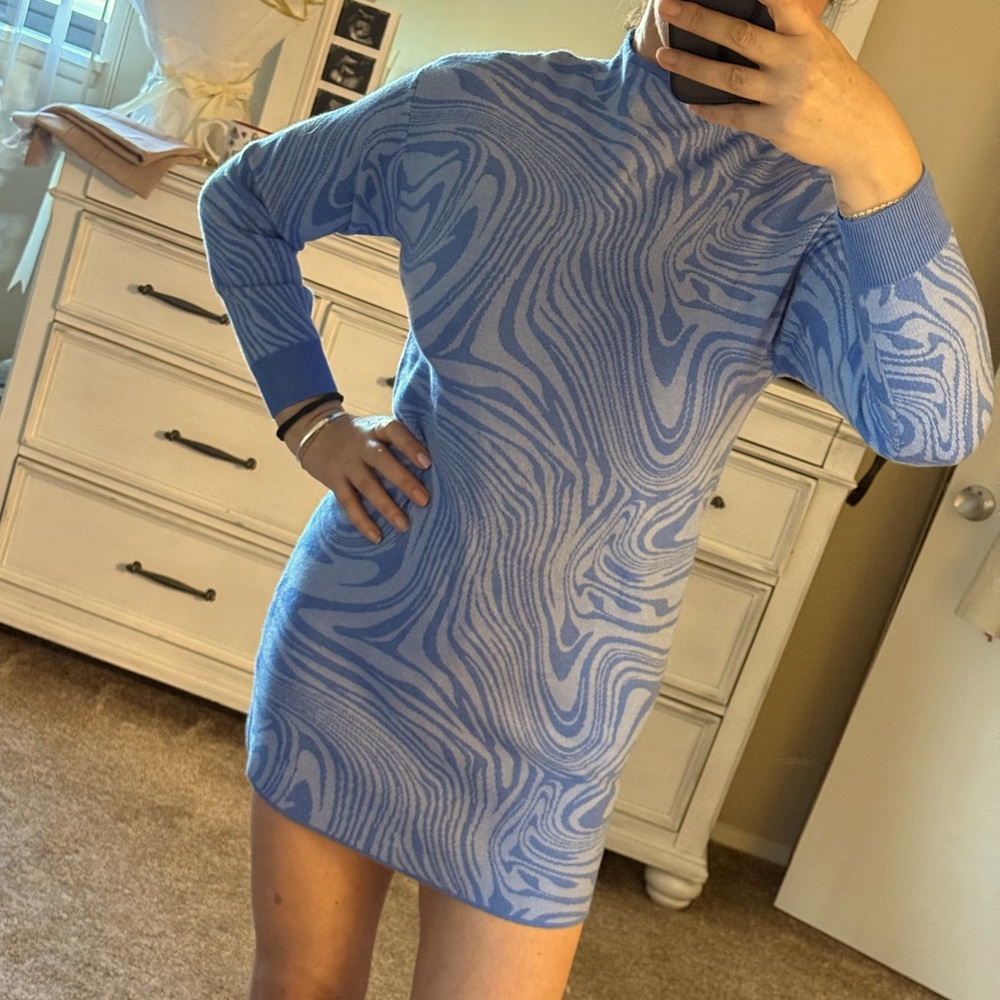 GB GIRLS Blue Patterned Sweater Dress SZ XL
